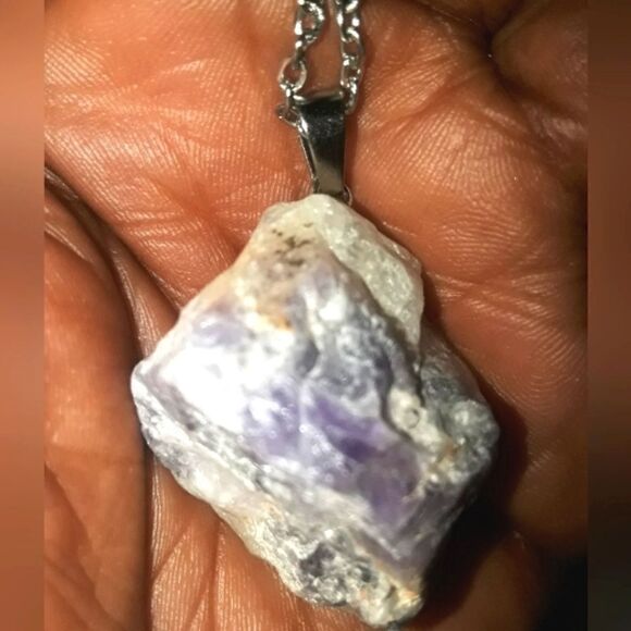 Raw Lepidolite crystal pendant necklace - Picture 1 of 9